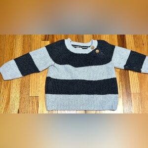 Baby B'gosh Striped Knit Sweater 18M Charcoal Grey Black Crewneck